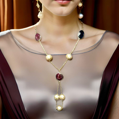 South Sea Pearl Ruby Sapphire Necklace 14k Gold Italy Certified $3,450 820427