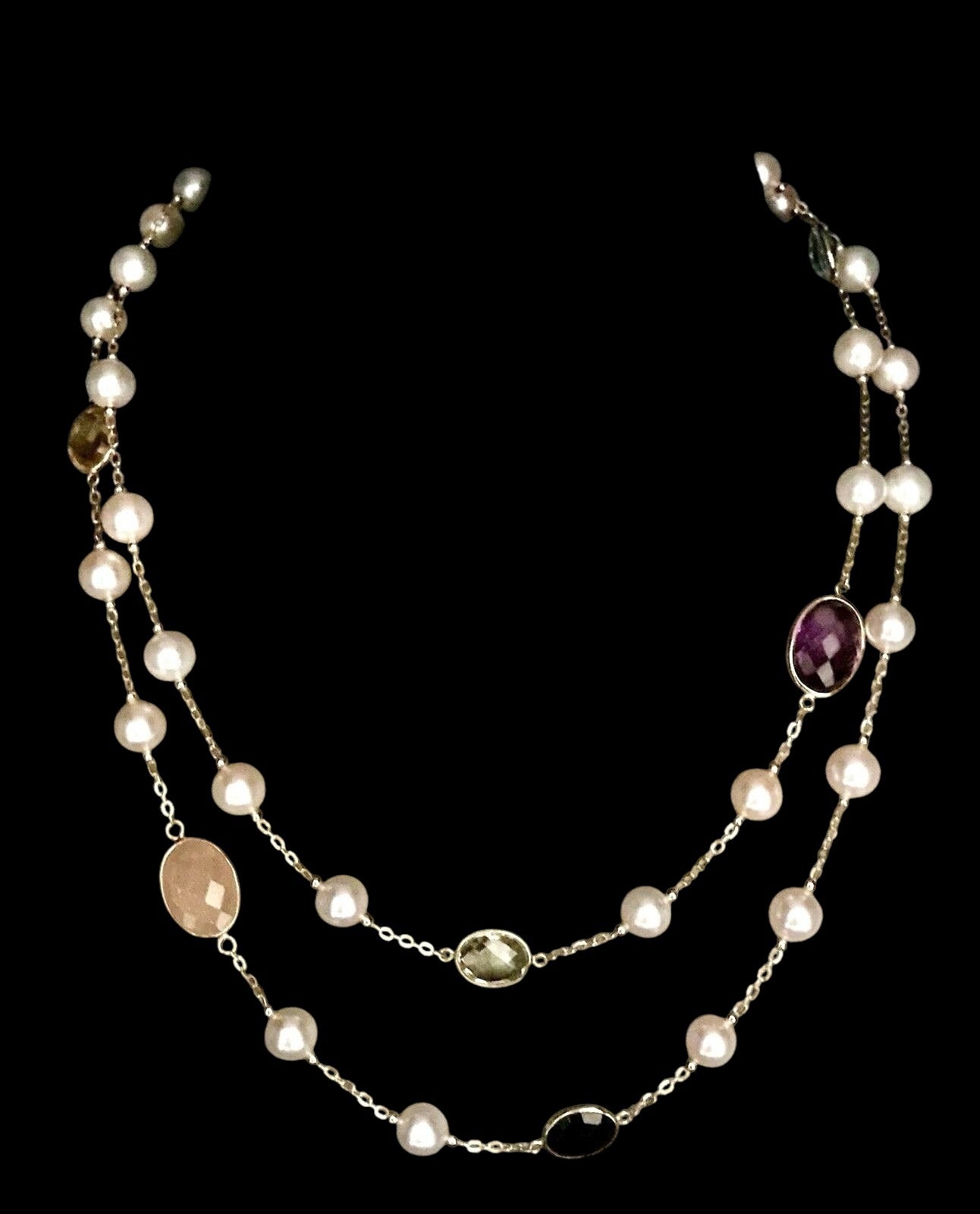 Pearl Quartz Topaz Necklace 14k Gold 7.5 mm 35.75" Italy Certified $3,490 820429