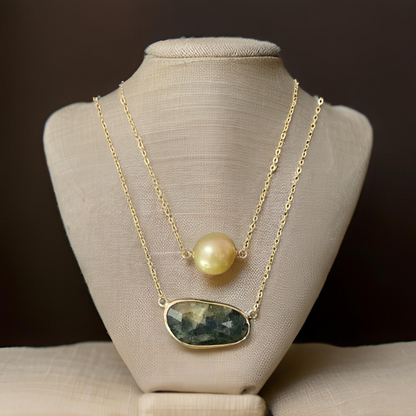 Golden South Sea Pearl Sapphire 14Kt 11.7Mm 19" Necklace Certified $1,790 820697