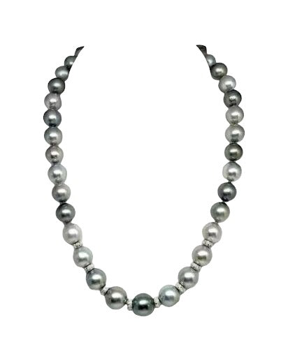 Diamond Tahitian Pearl Necklace 17.25" 12.9 mm 18k Gold 17.25" Certified $12,500 821383