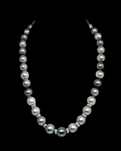 Diamond Tahitian Pearl Necklace 17.25" 12.9 mm 18k Gold 17.25" Certified $12,500 821383