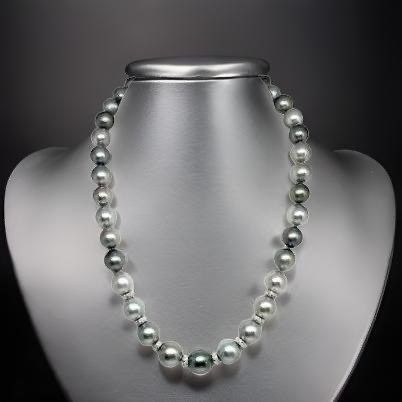 Diamond Tahitian Pearl Necklace 17.25" 12.9 mm 18k Gold 17.25" Certified $12,500 821383