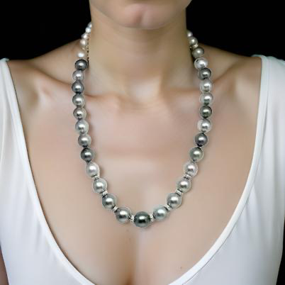 Diamond Tahitian Pearl Necklace 17.25" 12.9 mm 18k Gold 17.25" Certified $12,500 821383