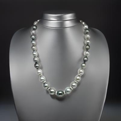 Diamond Tahitian Pearl Necklace 17.25" 12.9 mm 18k Gold 17.25" Certified $12,500 821383