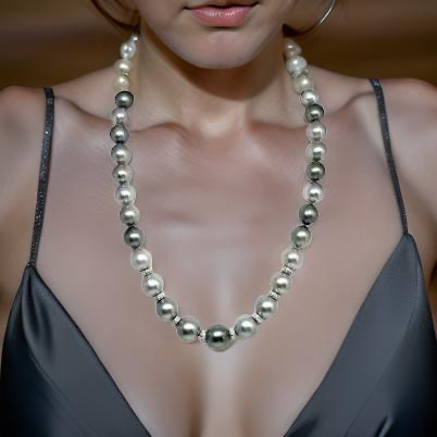 Diamond Tahitian Pearl Necklace 17.25" 12.9 mm 18k Gold 17.25" Certified $12,500 821383