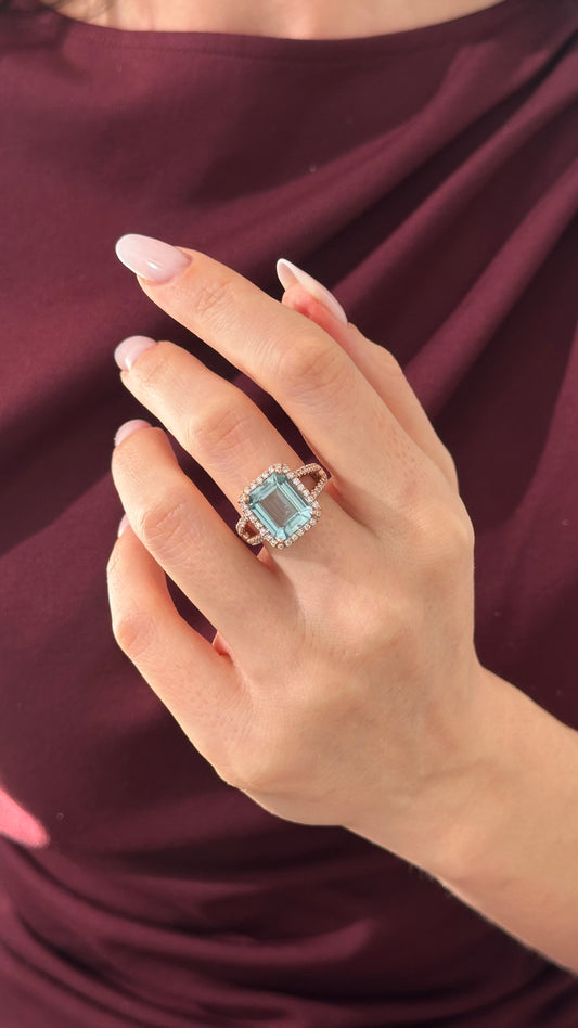 Diamond Aquamarine Ring Size 6.5 14k Gold 6.25 TCW Certified $6,950 120672