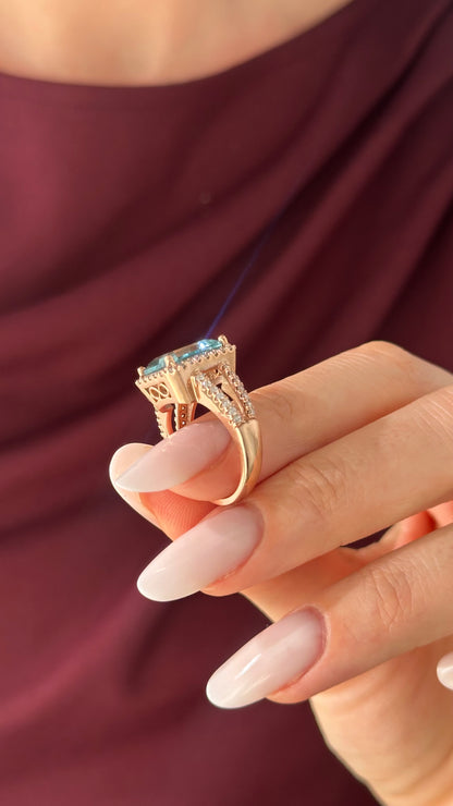 Diamond Aquamarine Ring Size 6.5 14k Gold 6.25 TCW Certified $6,950 120672