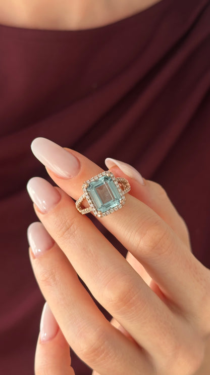 Diamond Aquamarine Ring Size 6.5 14k Gold 6.25 TCW Certified $6,950 120672