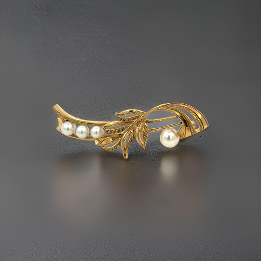 Mikimoto Estate Akoya Pearl Brooch Pin 14k Yellow Gold 5.57 mm M423