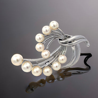 Mikimoto Estate Akoya Pearl Brooch Pin Sterling Silver 7.6 mm M425