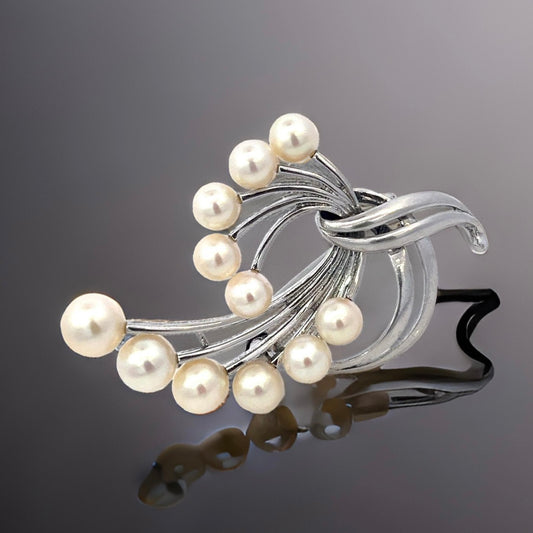 Mikimoto Estate Akoya Pearl Brooch Pin Sterling Silver 7.6 mm M425