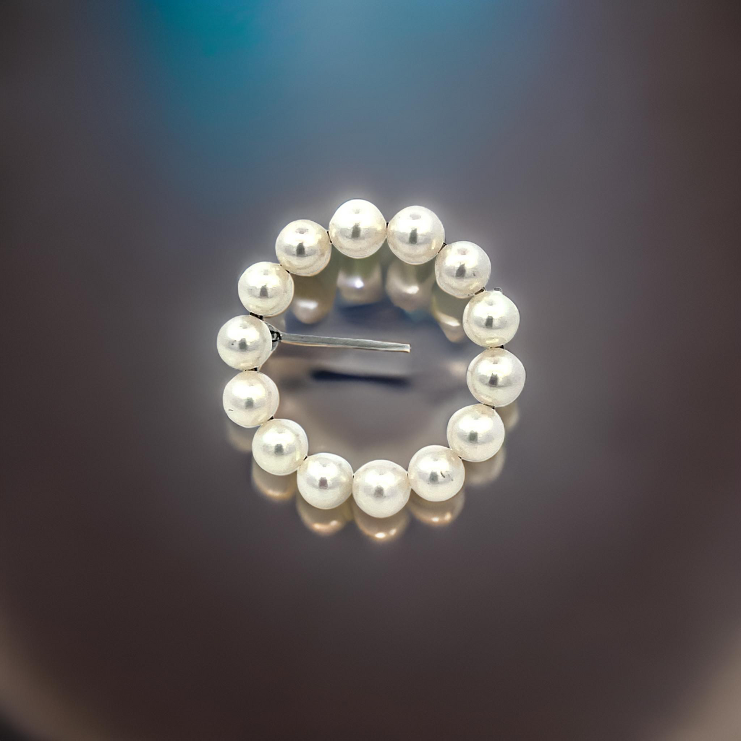 Mikimoto Estate Akoya Pearl Circle Wreath Brooch Pin Sterling Silver M426