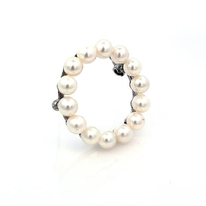 Mikimoto Estate Akoya Pearl Circle Wreath Brooch Pin Sterling Silver M426