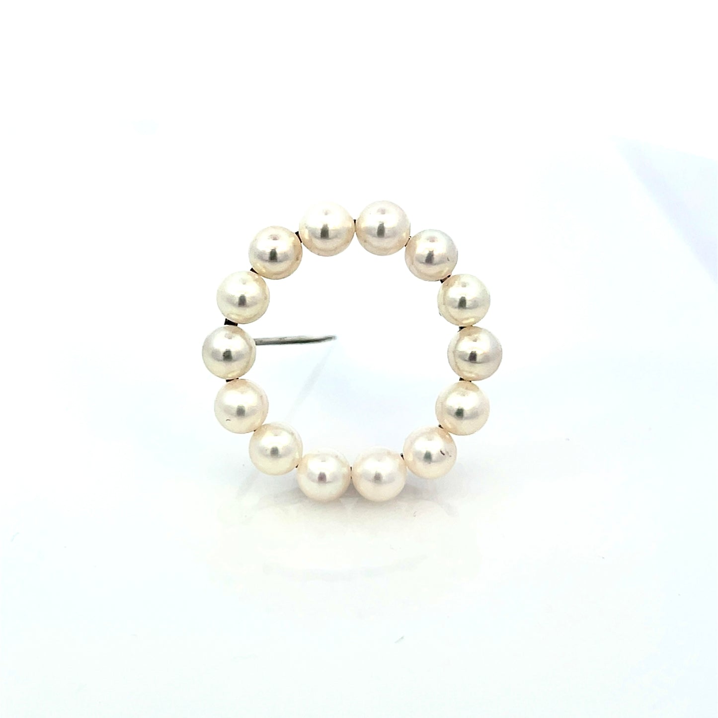 Mikimoto Estate Akoya Pearl Circle Wreath Brooch Pin Sterling Silver M426