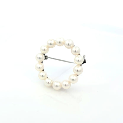 Mikimoto Estate Akoya Pearl Circle Wreath Brooch Pin Sterling Silver M426