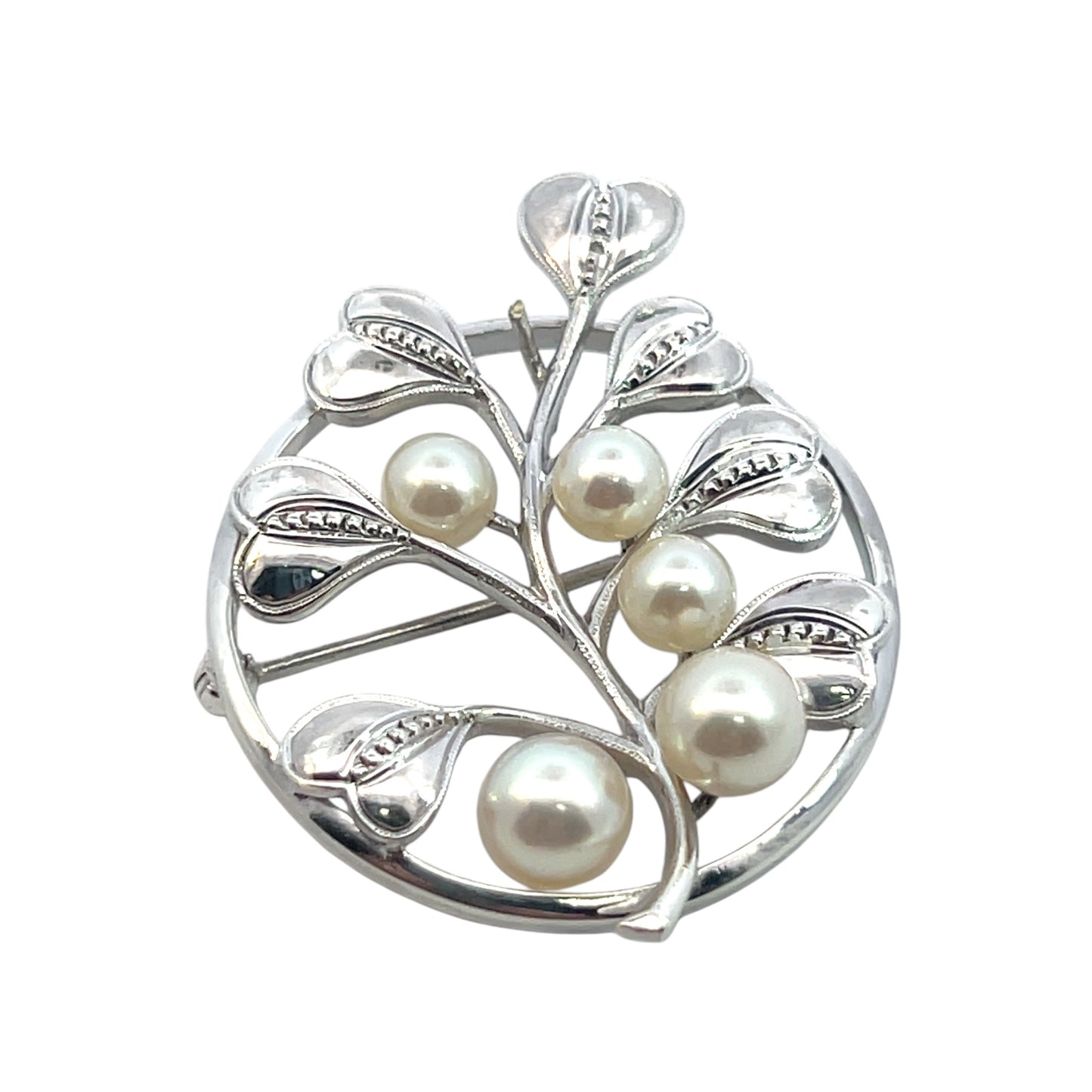 Mikimoto Estate Akoya Pearl Circular Flower Brooch Pin Sterling Silver M421