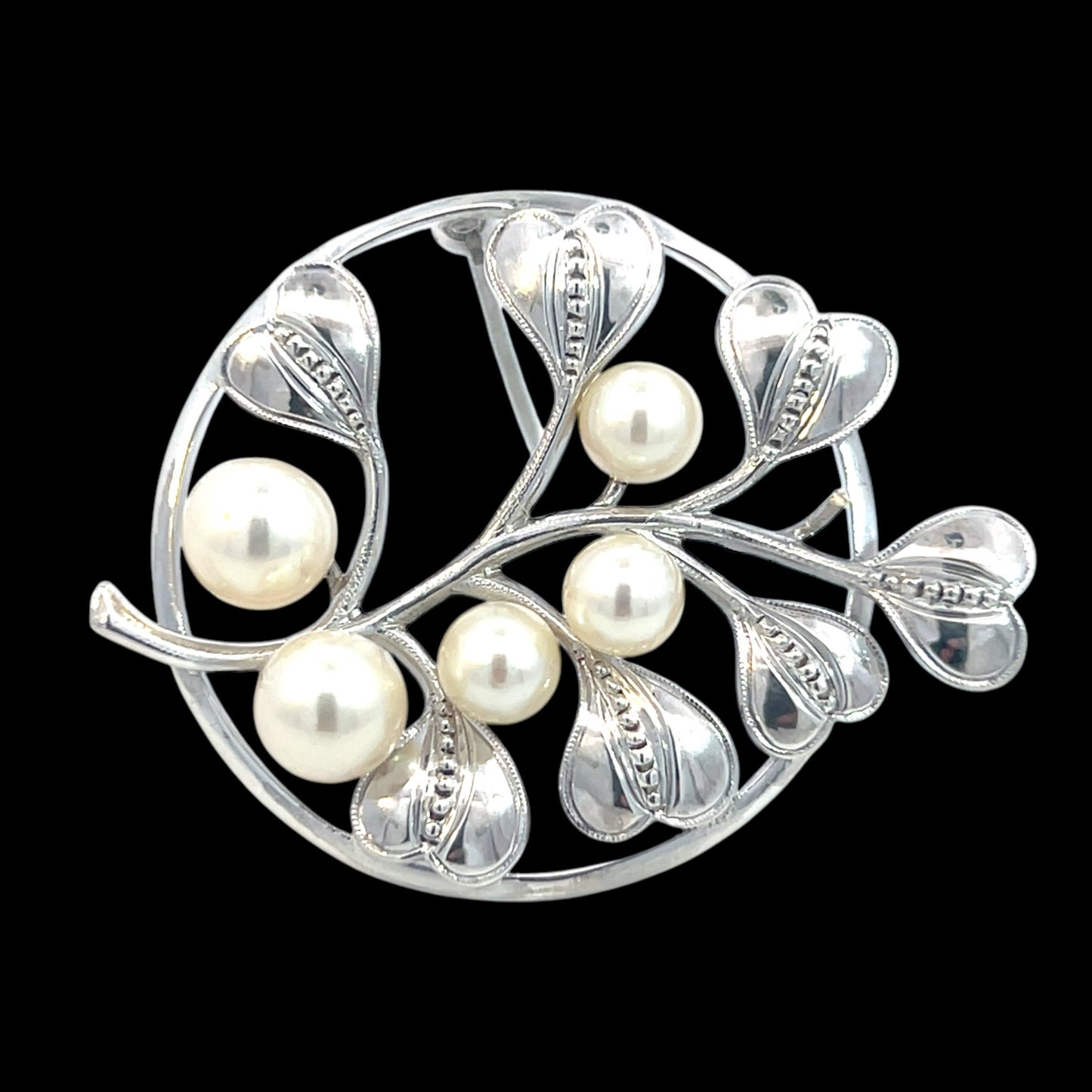 Mikimoto Estate Akoya Pearl Circular Flower Brooch Pin Sterling Silver M421