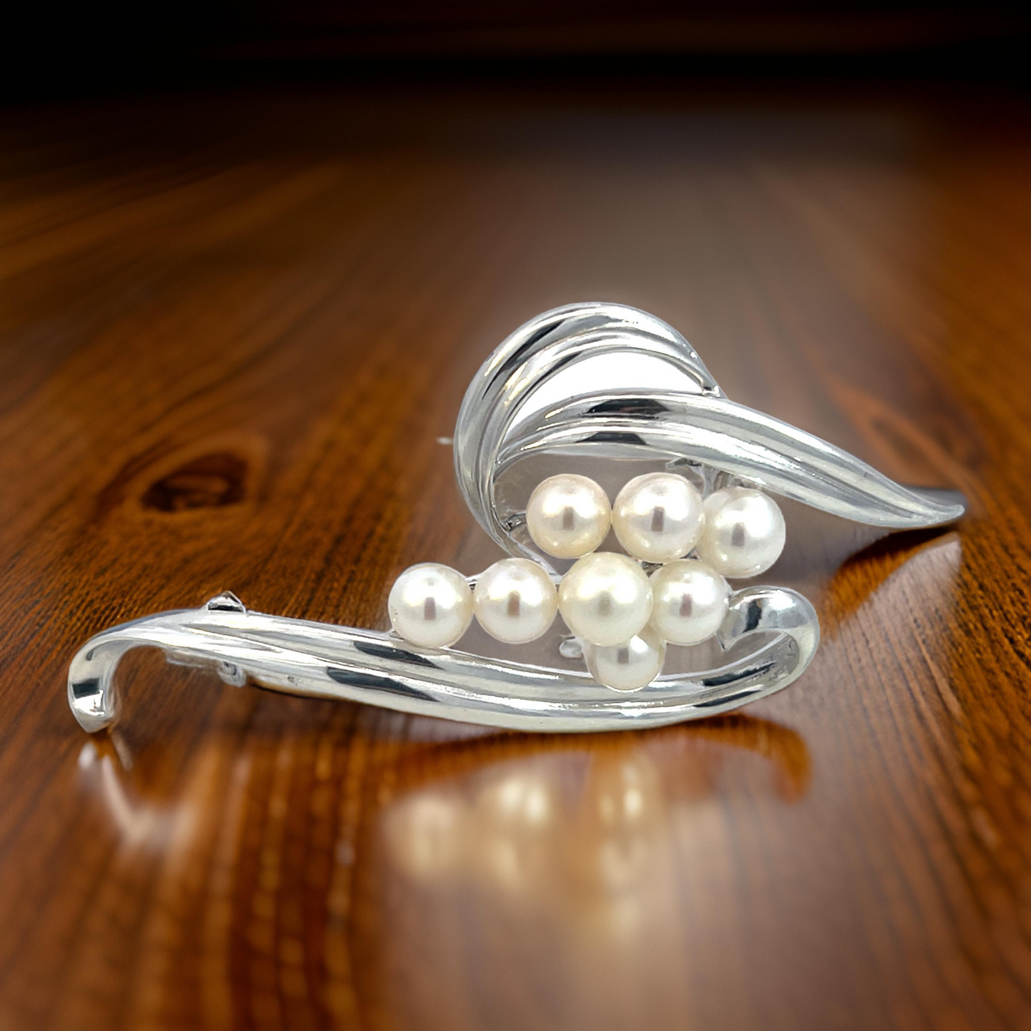 Mikimoto Estate Akoya Pearl Brooch Pin Sterling Silver 6.50 mm M422