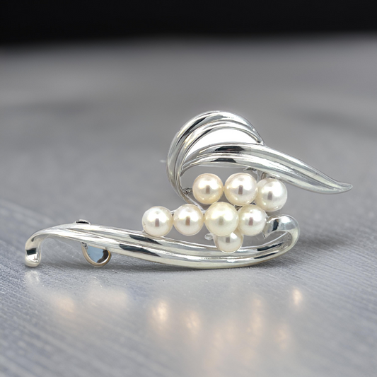 Mikimoto Estate Akoya Pearl Brooch Pin Sterling Silver 6.50 mm M422