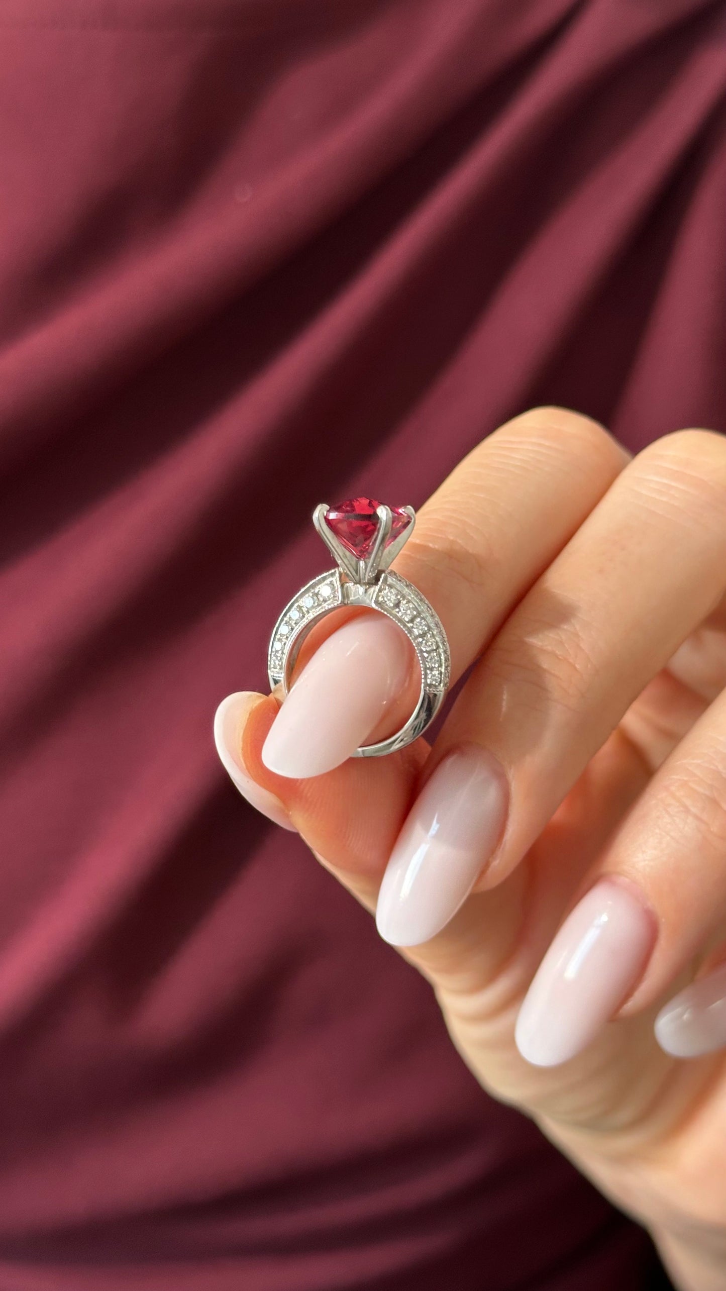 Diamond Tourmaline Rubellite Ring 3 Platinum 3.72 TCW Certified 910749