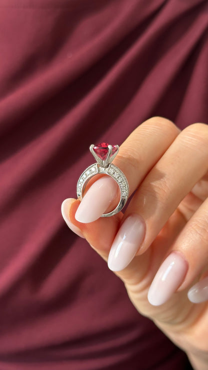 Diamond Tourmaline Rubellite Ring 3 Platinum 3.72 TCW Certified 910749