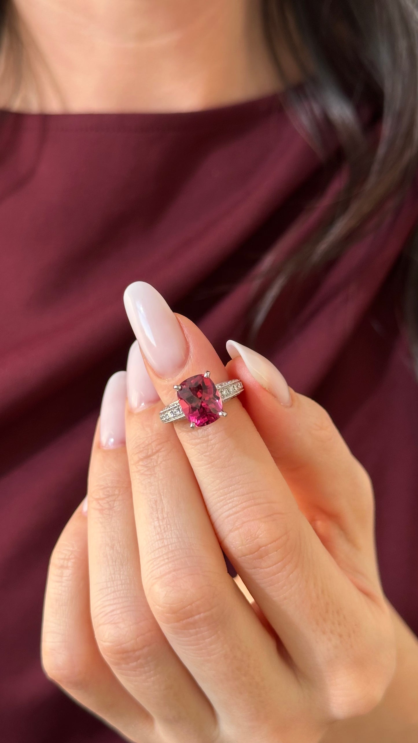 Diamond Tourmaline Rubellite Ring 3 Platinum 3.72 TCW Certified 910749