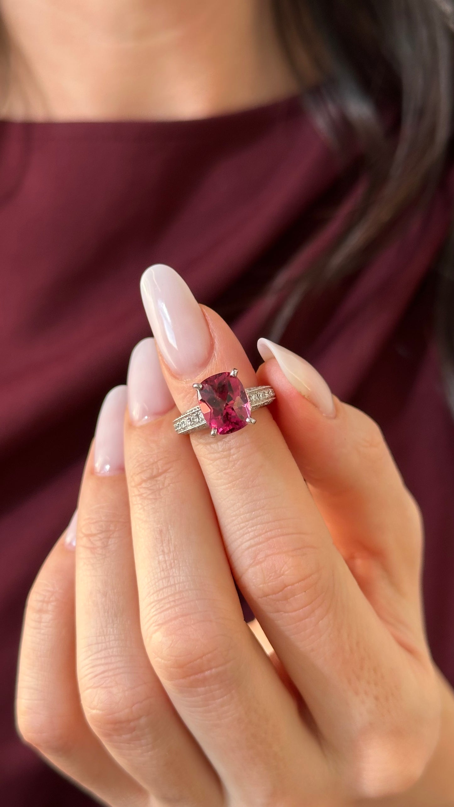 Diamond Tourmaline Rubellite Ring 3 Platinum 3.72 TCW Certified 910749