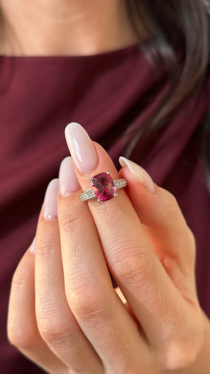 Diamond Tourmaline Rubellite Ring 3 Platinum 3.72 TCW Certified 910749