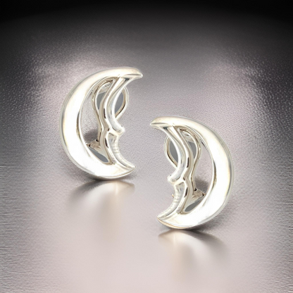 Tiffany & Co Estate Moon Omega Back Earrings by Paloma Picasso Sterling Silver TIF797