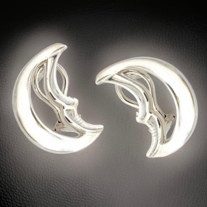 Tiffany & Co Estate Moon Omega Back Earrings by Paloma Picasso Sterling Silver TIF797