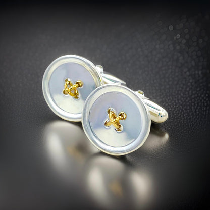 Tiffany & Co Estate Men Button Cufflinks 18k Gold Sterling Silver TIF767