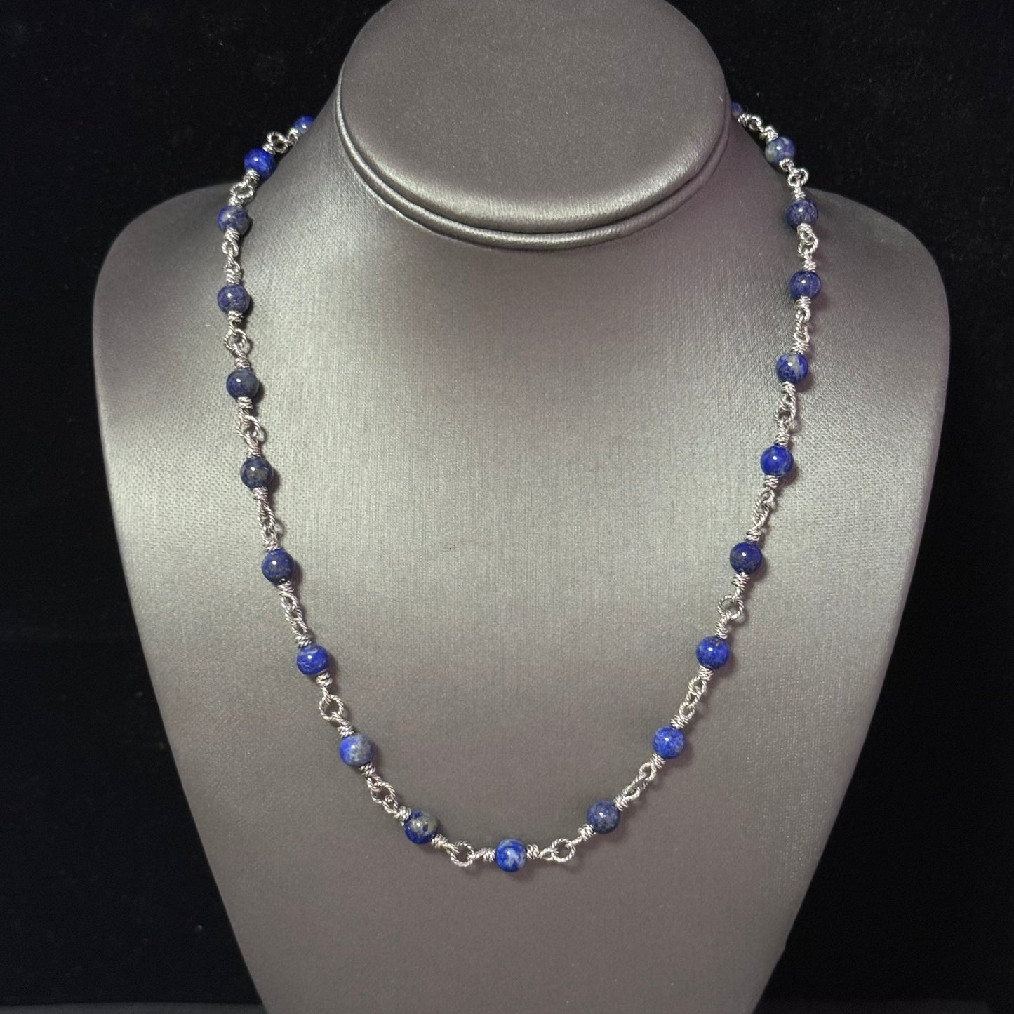 David Yurman Lapis Lazuli Necklace 20" 6 mm Sterling Silver Estate DY581