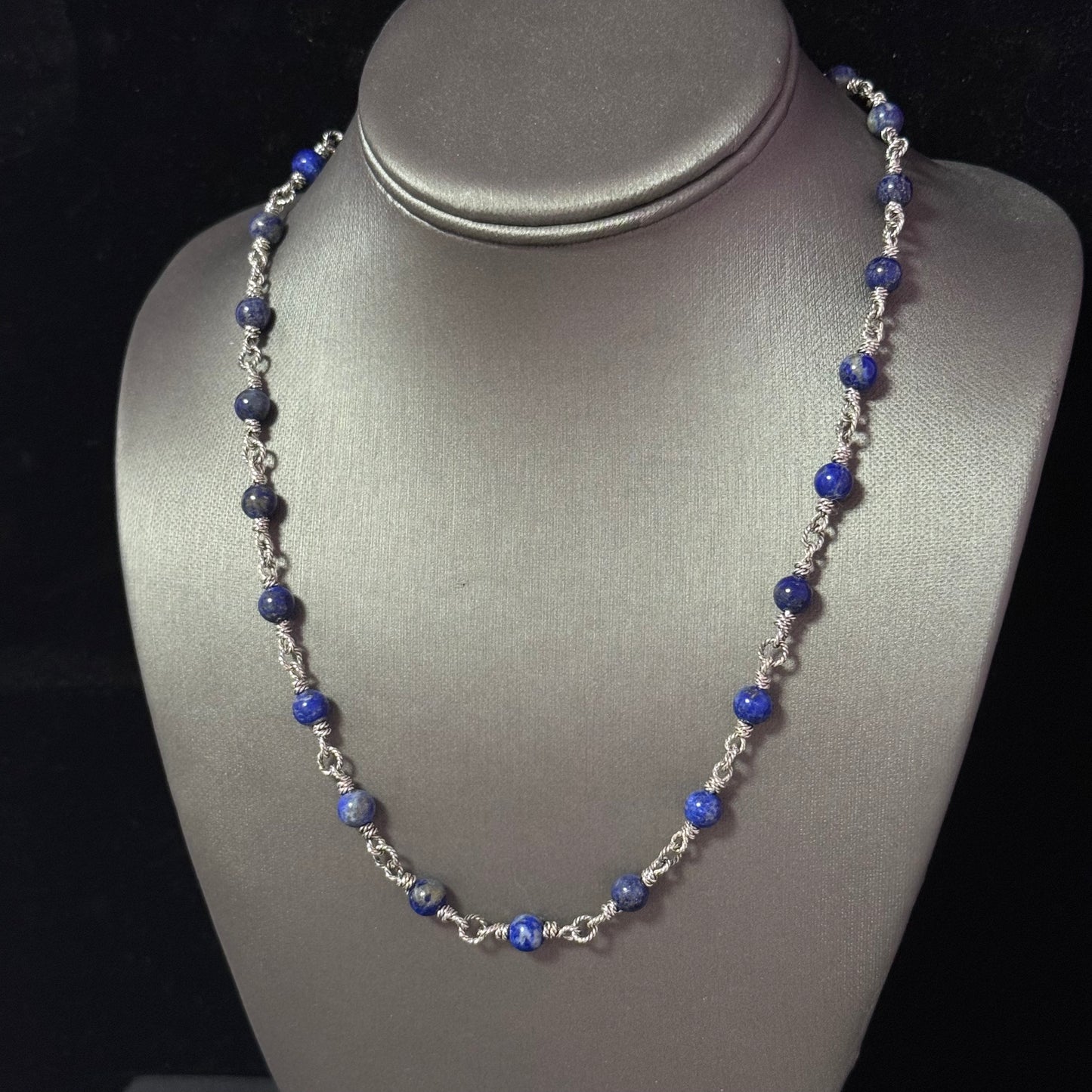 David Yurman Lapis Lazuli Necklace 20" 6 mm Sterling Silver Estate DY581