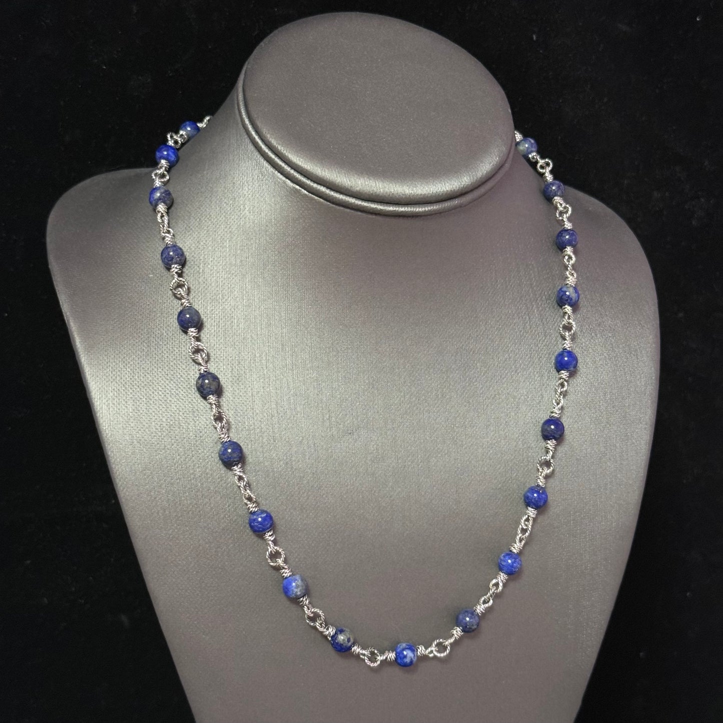 David Yurman Lapis Lazuli Necklace 20" 6 mm Sterling Silver Estate DY581
