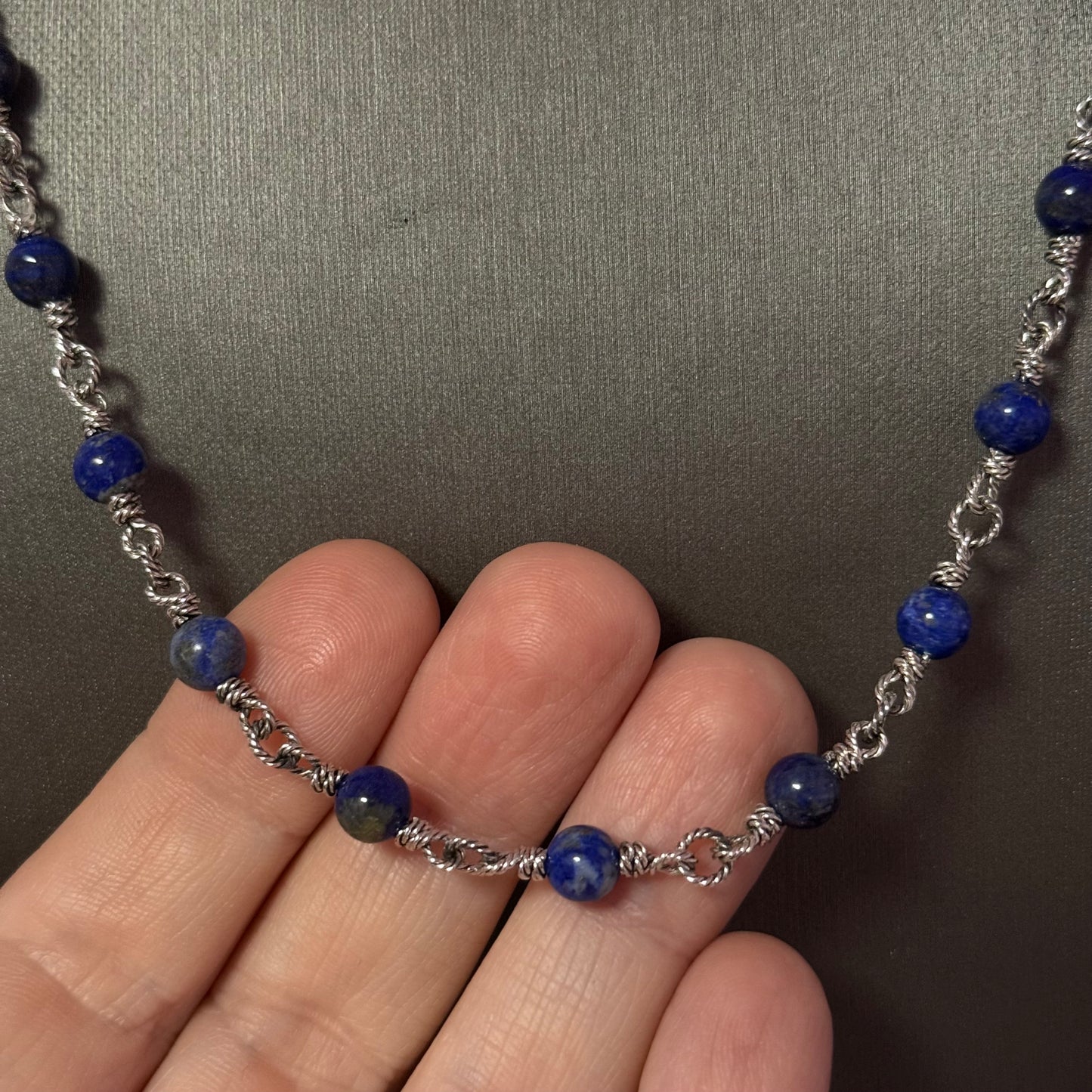 David Yurman Lapis Lazuli Necklace 20" 6 mm Sterling Silver Estate DY581