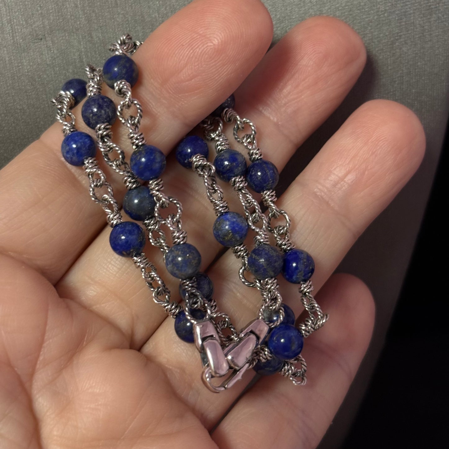 David Yurman Lapis Lazuli Necklace 20" 6 mm Sterling Silver Estate DY581