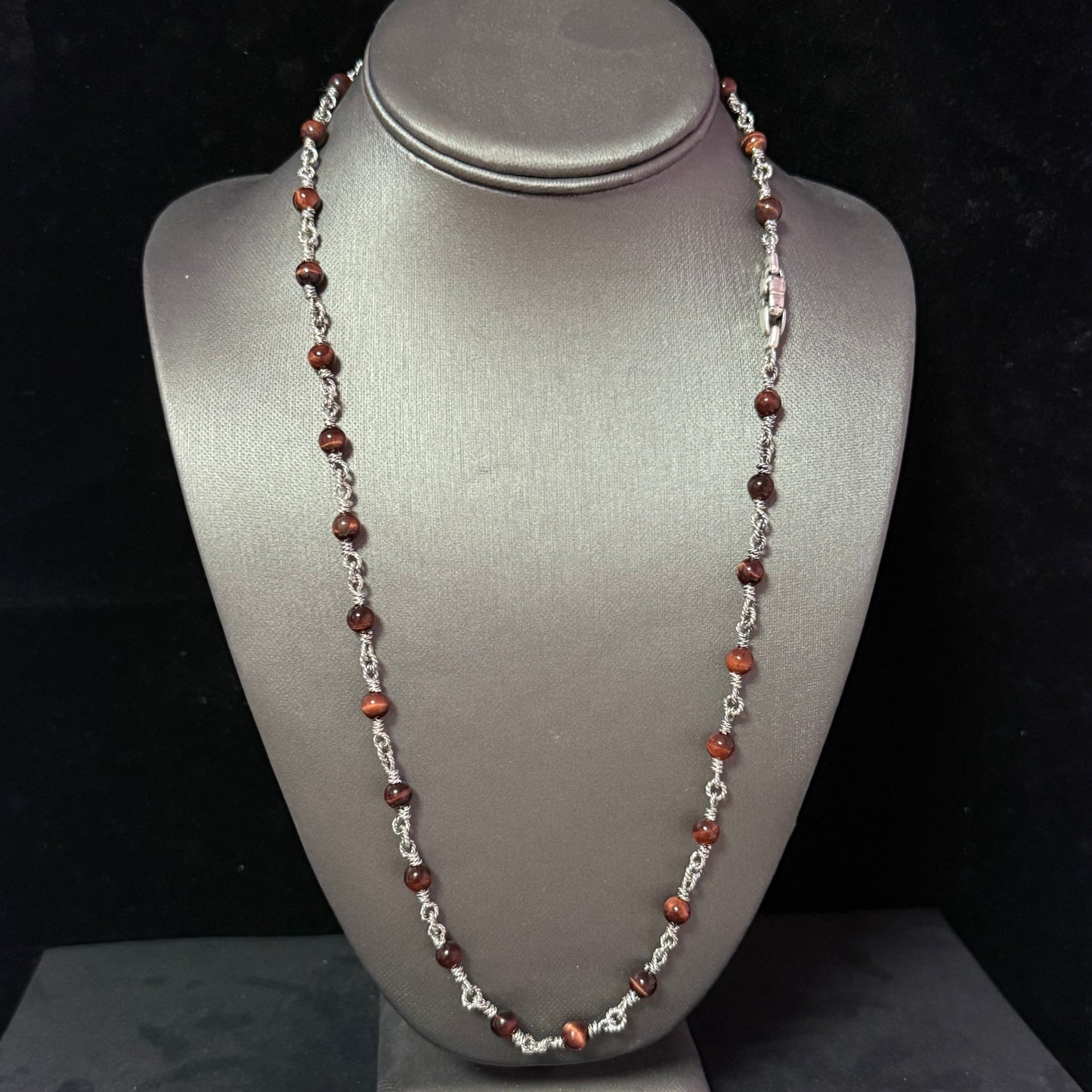 David Yurman Tiger Eye Necklace 24" 6 mm Sterling Silver Estate DY582