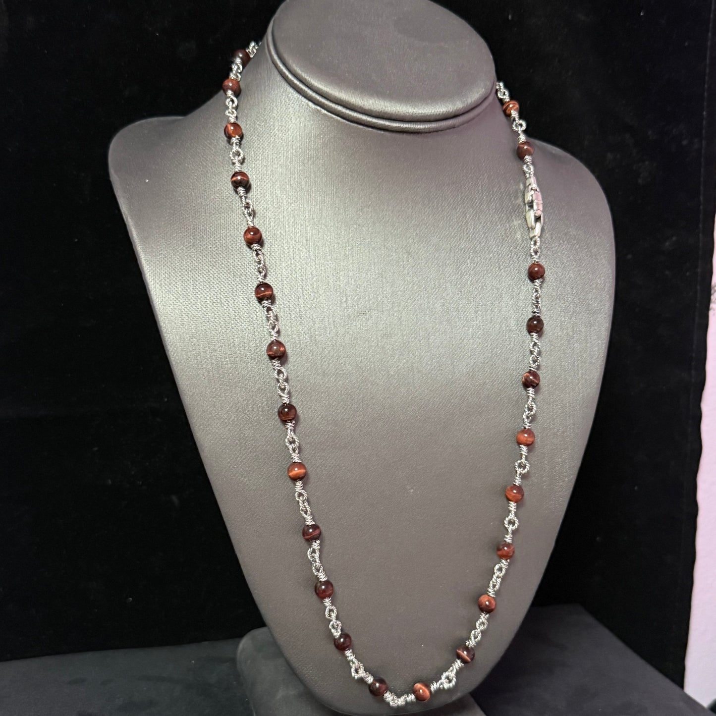 David Yurman Tiger Eye Necklace 24" 6 mm Sterling Silver Estate DY582