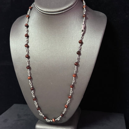 David Yurman Tiger Eye Necklace 24" 6 mm Sterling Silver Estate DY582