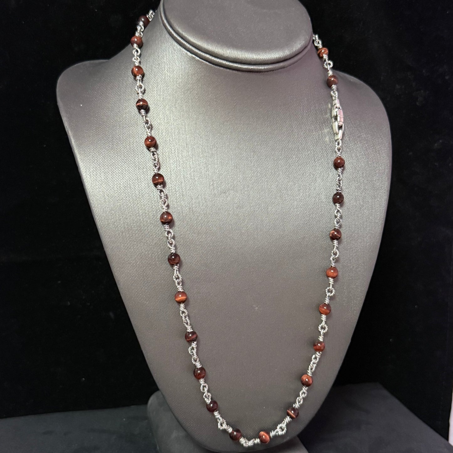 David Yurman Tiger Eye Necklace 24" 6 mm Sterling Silver Estate DY582