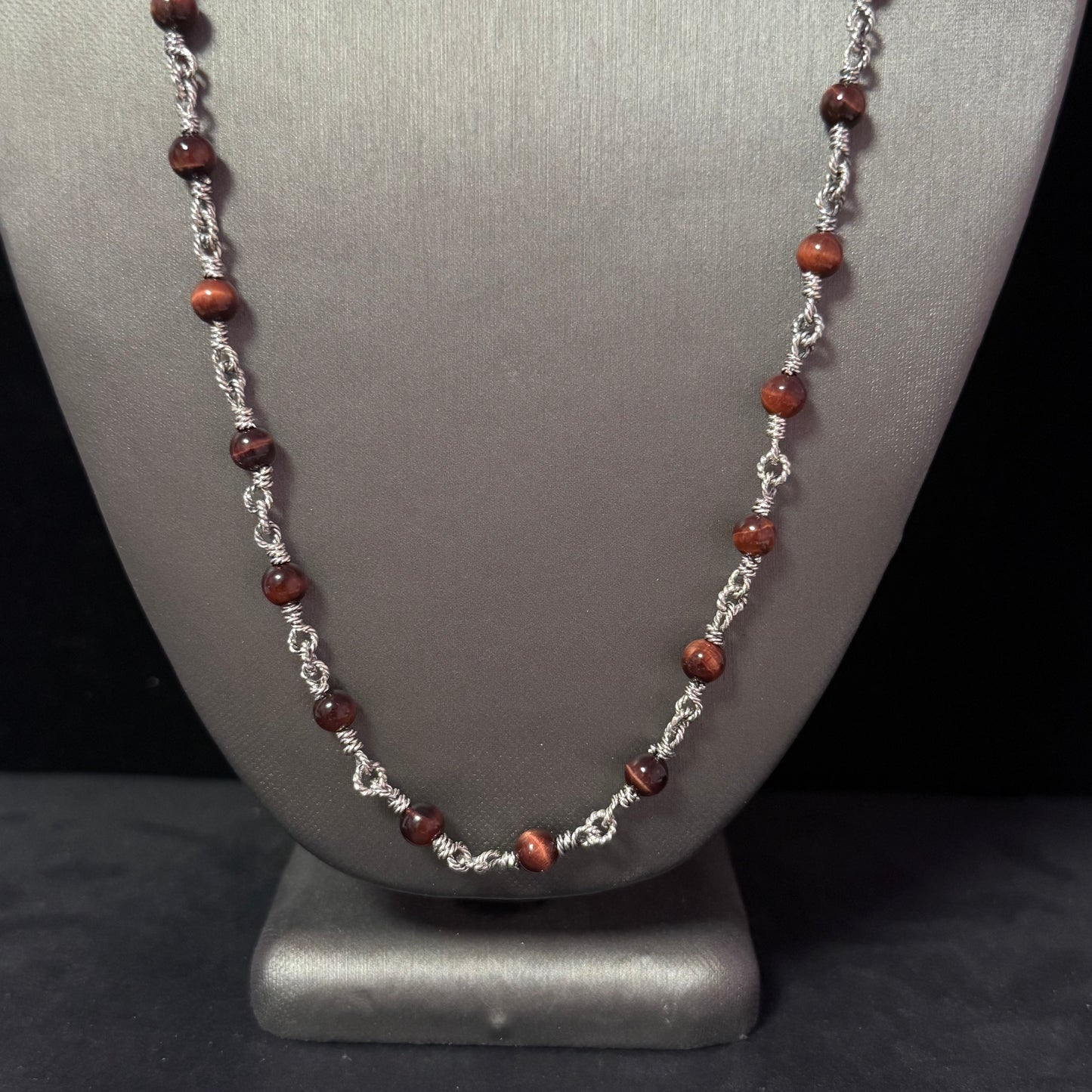 David Yurman Tiger Eye Necklace 24" 6 mm Sterling Silver Estate DY582