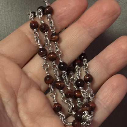 David Yurman Tiger Eye Necklace 24" 6 mm Sterling Silver Estate DY582