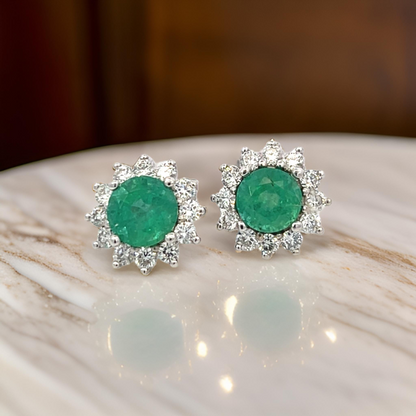 Natural Emerald Diamond Earrings 14k Gold 2.99 TCW Certified $3,950 307914