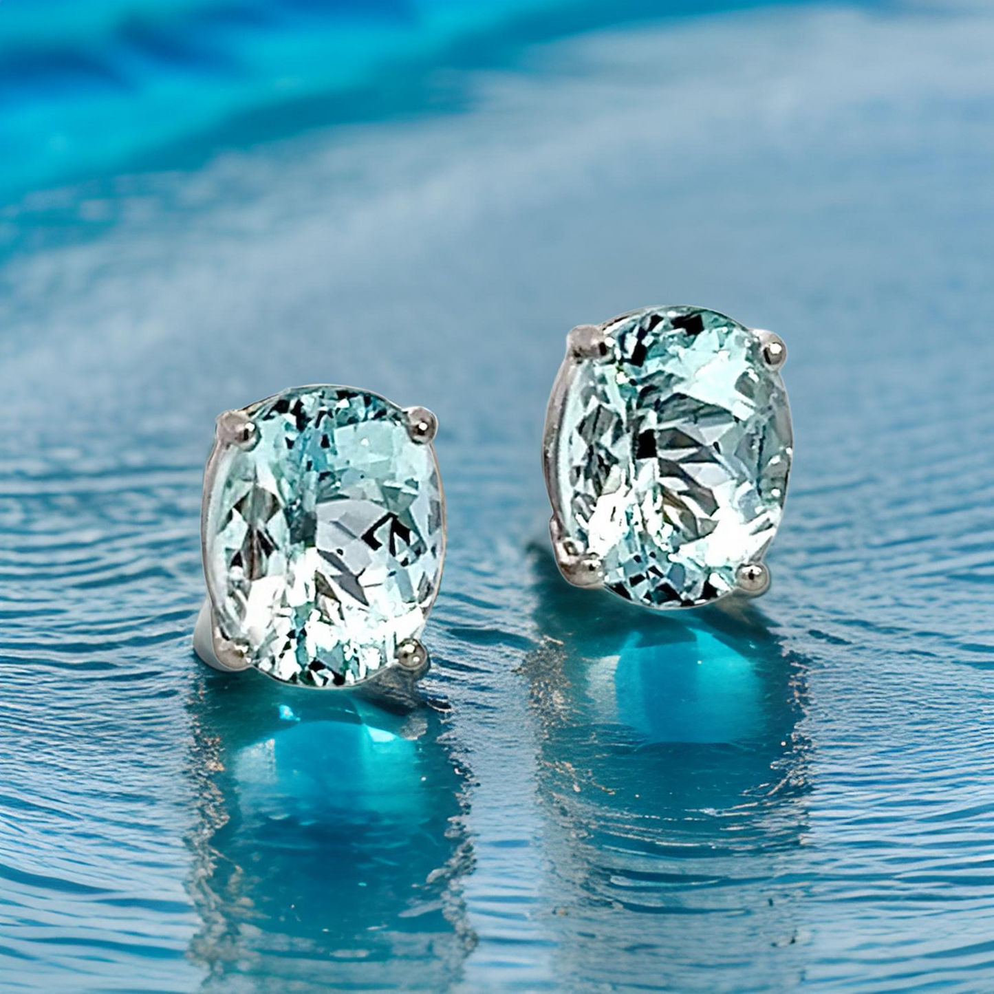 Natural Aquamarine Stud Earrings 14k Gold 3.13 TCW Certified $1,290 311053