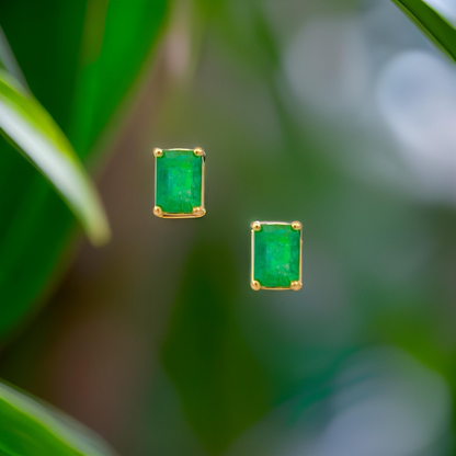 Natural Emerald Stud Earrings 14k Yellow Gold 1.70 TCW Certified $3,490 215623