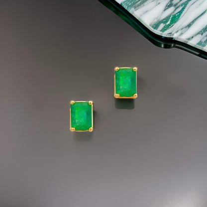 Natural Emerald Stud Earrings 14k Yellow Gold 1.70 TCW Certified $3,490 215623