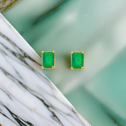 Natural Emerald Stud Earrings 14k Yellow Gold 1.70 TCW Certified $3,490 215623