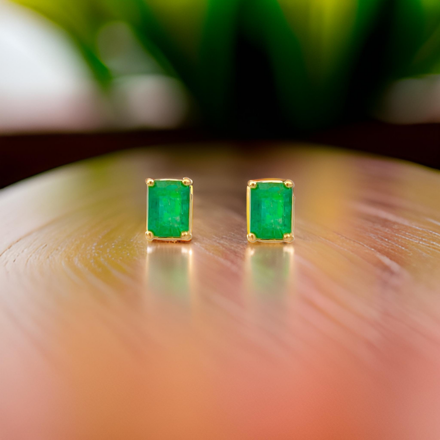 Natural Emerald Stud Earrings 14k Yellow Gold 1.70 TCW Certified $3,490 215623