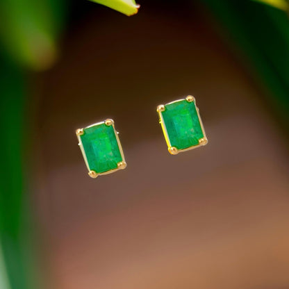 Natural Emerald Stud Earrings 14k Yellow Gold 1.70 TCW Certified $3,490 215623