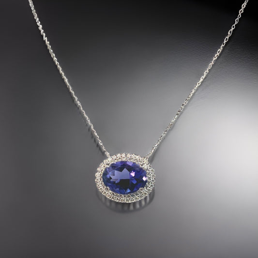 Natural Tanzanite Diamond Necklace 17" 14k Gold 12.49 TCW Certified $5,950 308486